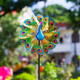 Wind Spinners Outdoor Peacock, 63 Inch Double-Sided Garden Windmill for Yard with 8 Green Feather Blades, Large Metal Garden Wind Spinner