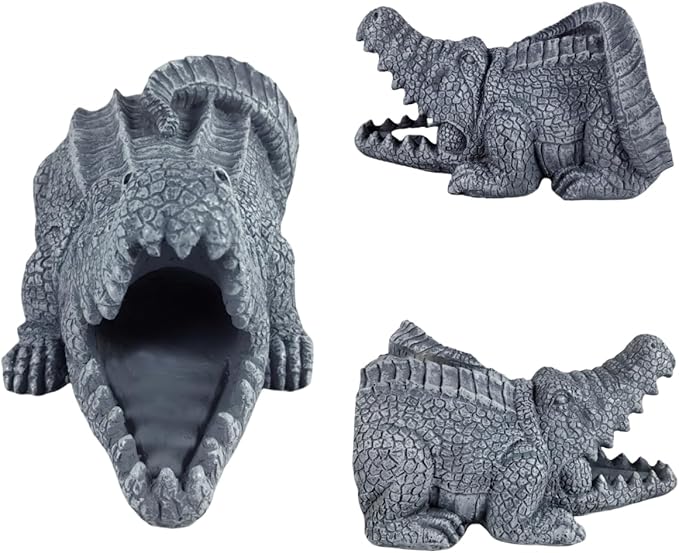 Crocodile Sculpture Gutter Diverter Rain,Deco Gutter Extension Downspout,Eco-Friendly Resin Statues Gutter Extender Diverter,Splash Block, Perfect Rain Gutter Downspout Extension for 3"x4" Downspouts