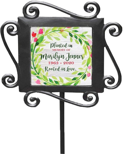 GiftsForYouNow Personalized Planted in Memory of with Bright Floral Wreath Garden Stake