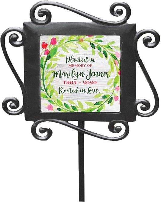 GiftsForYouNow Personalized Planted in Memory of with Bright Floral Wreath Garden Stake