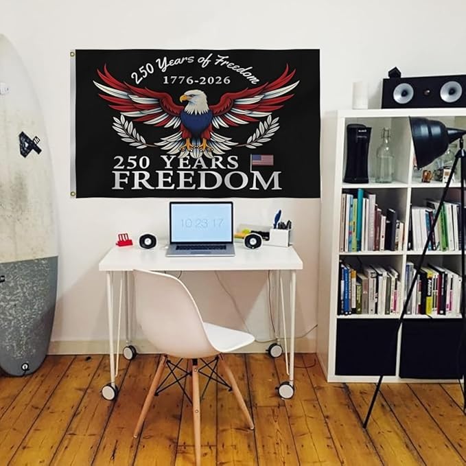 250 Years Of Freedom Blue Flags 5X8Ft, 250th Birthday Flag, Men Women Banner,Vibrant Colors, Double Stitched with 2 Brass Grommets, Bar Garden Street Decoration, GYM, Office Decor,Indoor Outdoor Use,Gifts. (Black, 5x8ft)