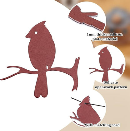 ORIGACH 2 Pcs Red Cardinal Metal Replacement Wind Catcher, Wind Chime Parts Replacement with 16.4FT Nylon Cord, Metal Wind Chime Replacement Sail for Memorial Sympathy Wind Chimes