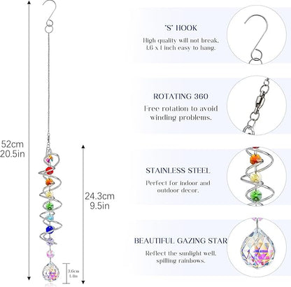 H&D HYALINE & DORA 5 Pack Sun Catchers Crystal Suncatchers for Windows Hanging Gazing Ball Spiral Tail Wind Spinners for Yard and Garden Indoor Home Decor