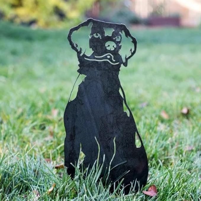 Dog Style Metal Puppy Silhouette Garden Statues French Bulldog/Doberman Pinscher Backyard Lawn Stakes, Festival Decorations & Yard Decor Iron Art (P)