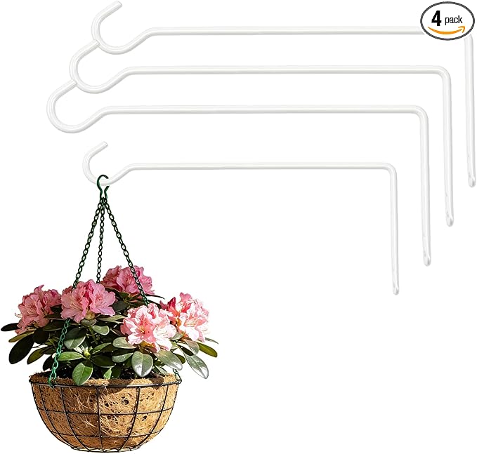 13.3 Inch Metal Wall Plant Hangers, Heavy Duty Hanging Hooks for Plants, Bird Feeders, Wind Chimes and Flower Baskets, Indoor and Outdoor Use, 4 Pack White