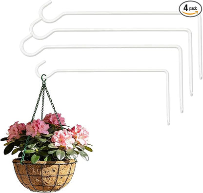 13.3 Inch Metal Wall Plant Hangers, Heavy Duty Hanging Hooks for Plants, Bird Feeders, Wind Chimes and Flower Baskets, Indoor and Outdoor Use, 4 Pack White