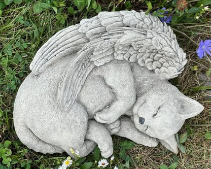 Cat Angel Statue Stone Sleeping cat Figurine Pet Memorial Headstone Grave Decoration Concrete Garden Statue Personalized cat Loss