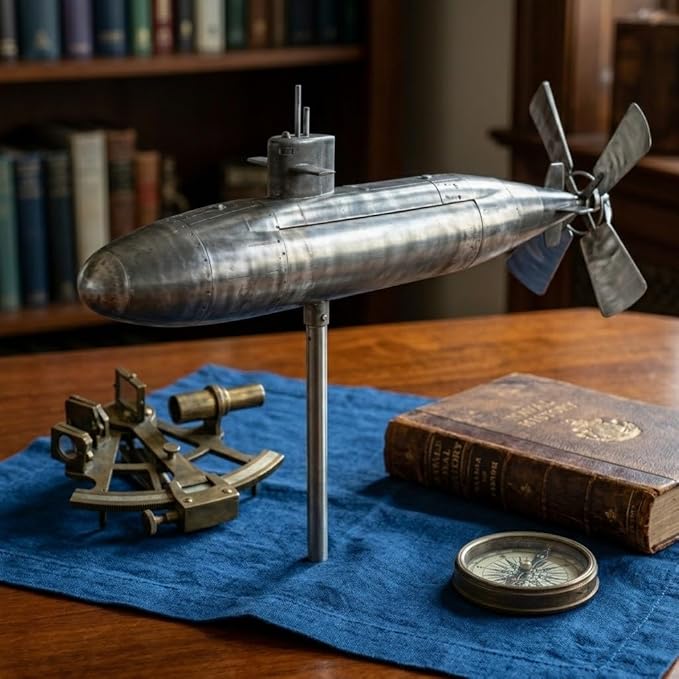 Submarine Wind Spinner, Outdoor Garden Windmill for Yard, Rotating Metal Wind Sculpture with Blades, Motion Art Propeller Spinner, Patio Lawn Decor