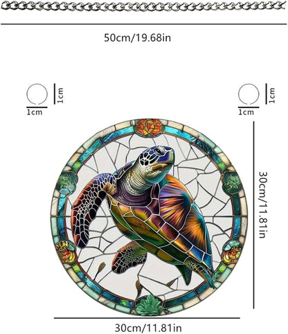Colorful Turtles Stained Glass Window Hangings with Chain – Acrylic Turtle Ornament for Garden, Patio and Indoor Decor, Housewarming Gift for Mom, Grandma and Marine Life Lovers