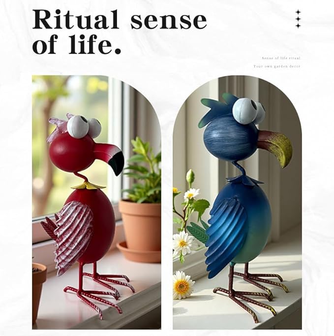 Flamingo Decor Statue Outdoor Garden Yard Metal Sculpture Home Patio Lawn Backyard Art Figurine Decorations Ornaments (B, Red)