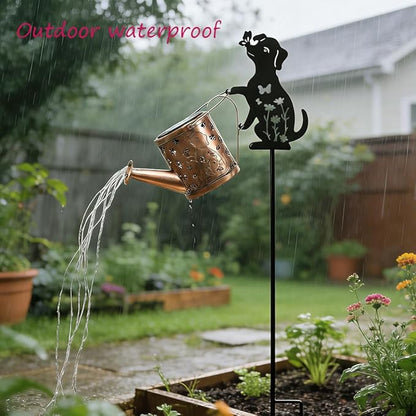 Outdoor Dog Statue Solar Watering Can with Lights, Complete with Netal Dog Silhouette Garden Stake. Ldeal for Garden, Lawn and Courtyard Decoration, A Unique Gift for Mothers and Women.