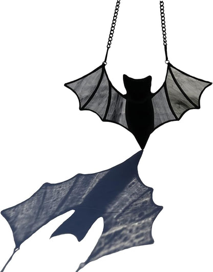 Halloween Bat Decoration Stained Glass Window Hangings - Bat Suncatcher Ornaments Spooky Bats Craft Window Decor Gifts(3.9"×3.9")