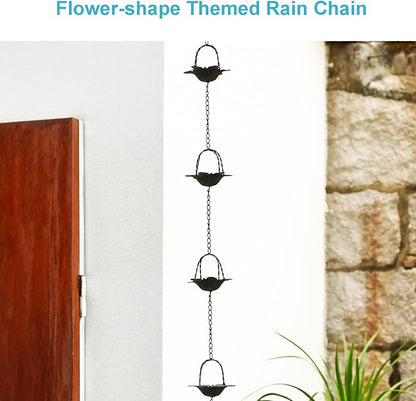 Jemeni 6.5 Feet Metal Rain Chain, Rain Chains for Gutters with 7 Cups, Lily Flower Style, Bronze