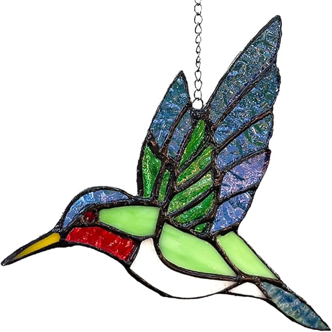 Hummingbird Stained Glass Suncatcher for Window Hanging Handmade Colorful Glass Bird Sun Catcher for Indoor Outdoor Decor,Ruby Throated Hummingbird Gift for Women,Mom,Nature Lovers