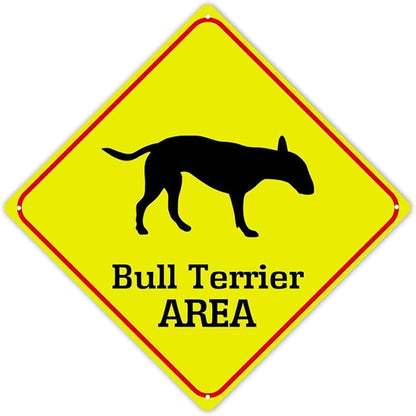 Caution Bull Terrier Crossing XING Tin Sign Bull Terrier Dog Area Warning Street Sign Bull Terrier Novelty Caution Road Sign for Home Man Cave Gate Garden 12x12in