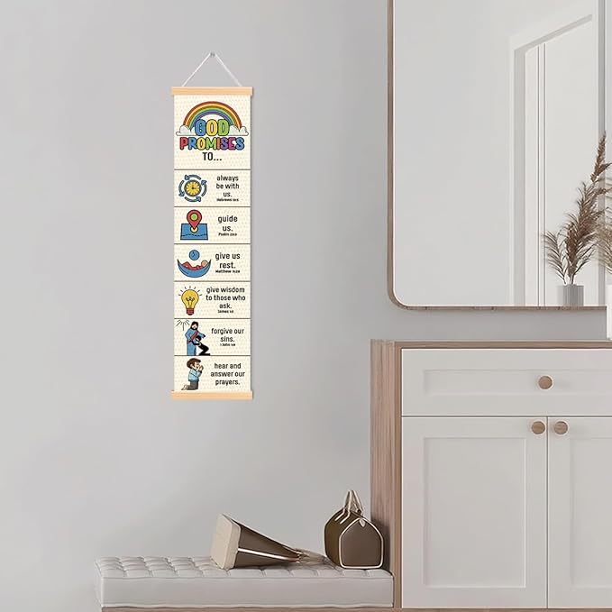 Gods Promises Banner, Church Banner, Christian Rustic Hanging Door Flag, Farmhouse Decorations Outdoor Indoor, Church Activity Decor, Bible Lesson, Scripture and Words Decorations