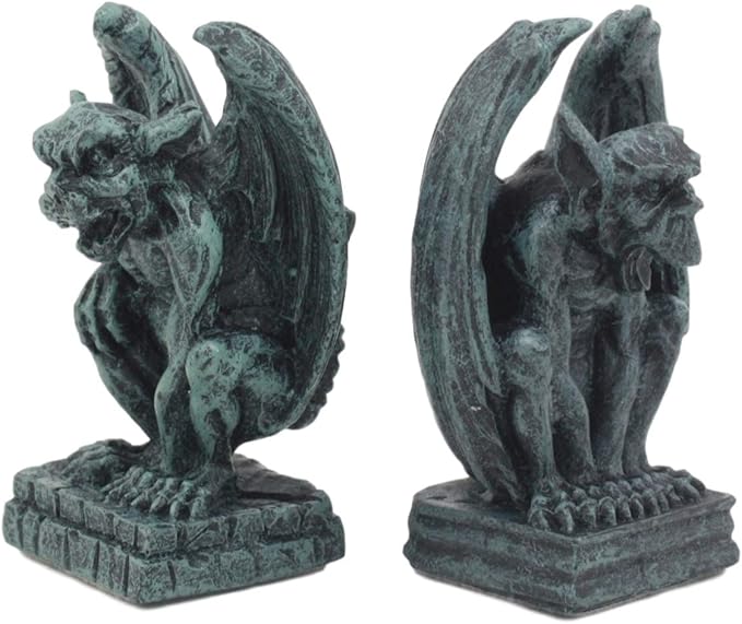 Ebros Gift Notre Dame Castle Top Guardian Mini Gargoyles Crouching On Stone Pedestals Resin Figurine Set of 2 Miniature Fairy Garden Gargoyle Sculpture Pair 2.5" Tall