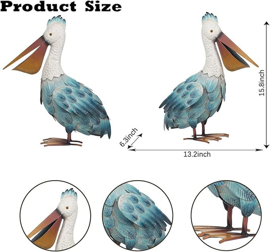 Kircust Pelican Statue Outdoor Bird Sculptures Home Decor Pond Ornaments Metal Yard Art Sculptures for Backyard Porch Patio Pond Decorations