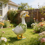 Summer Porch Goose Outfits Daisy Flower Goose Outfit Spring Geese Clothes Costume with Straw Hat Scarf for 17-23" Lawn Cement Plastic Geese Statue for Garden Yard Decor Accessories(Green)