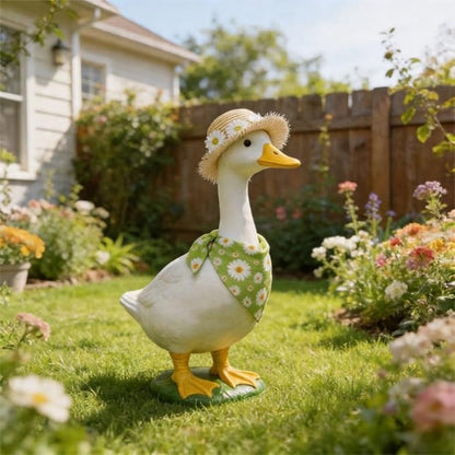 Summer Porch Goose Outfits Daisy Flower Goose Outfit Spring Geese Clothes Costume with Straw Hat Scarf for 17-23" Lawn Cement Plastic Geese Statue for Garden Yard Decor Accessories(Green)