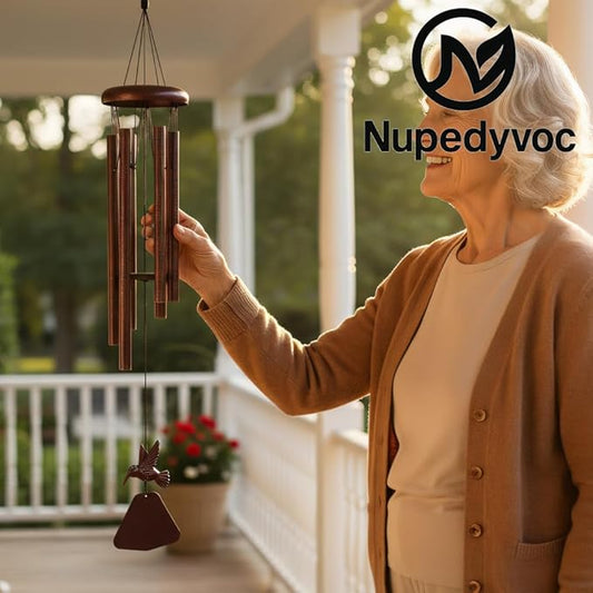 32” Large Matte Antique Bronze Hummingbird Aluminum Wind Chimes with Iron Cap for Outside, Deep Tone Outdoor Garden Patio Waterproof Decor, Ideal Gift for Mother's Day, Meditation, Relaxation