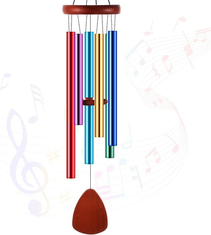 Leinuosen Wind Chimes for Outside Wind Chimes Outdoors Deep Tones 28" with 6 Aluminum Tubes Memorial Sympathy Windchime for Valentine Tree Decor Garden Courtyard Mom Loved One Gifts(Classic,Colorful)