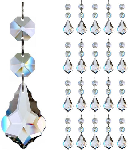 20pcs Crystal Maple Leaf Chandelier Prisms, Hanging Glass Crystals Beads for Christmas, Party, Decoration 38mm (Clear)