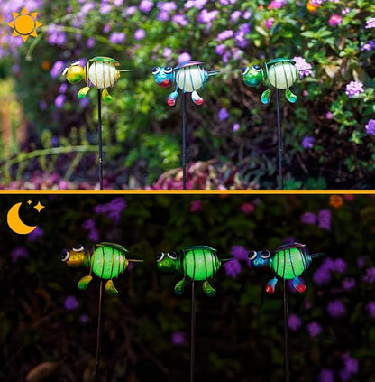 Stargarden Decorative Garden Stakes, 3 Pack Turtle Luminous Metal Stakes, Waterproof Yard Ornament for Lawn, Porch Garden Decor