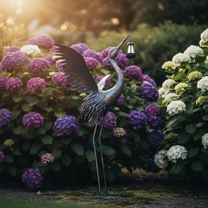 Crane Garden Statues for Outside, 43" Metal Heron Yard Art & Garden Sculptures - Large Outdoor Decor for Patio, Backyard, Pond, Lawn Ornaments