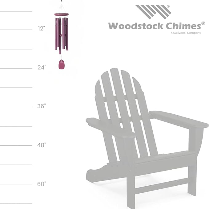 Woodstock Wind Chime Distressed Rose Wind Chime Tuned to Amazing Grace Outdoor Hanging Chime for Porch Patio Garden Décor with Powder-Coated Tubes and Ash Wood Top