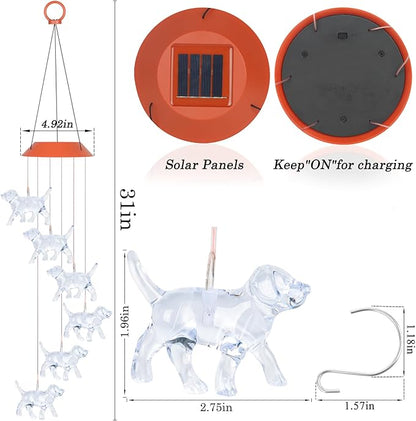 Dog Solar Wind Chimes for Outside Colors Changing Lights Outdoor Waterproof Multicolor Wind Chime Gifts for Mom Grandma Mobile Hanging Windchimes for Garden Party Yard Window Decor