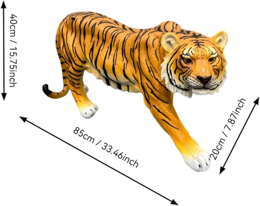 Large Realistic Orange Tiger Garden Statue - 33.46" L x 15.75" H Resin Wildlife Sculpture - Lifelike Animal Figurine Decor for Patio, Lawn, Yard, and Safari Themed Outdoor Spaces
