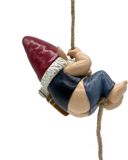 Funny Garden Gnomes Decorations, Archer Bowman Climbing Rope Hanging Gnome, Tree Hugger, Tree Decoration Ornaments, Outdoor Whimsical Gnome Statues – 8.5 inch