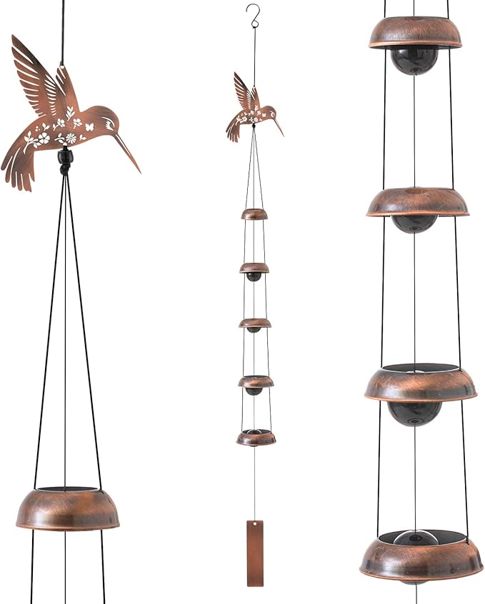 Geelin Hummingbird Wind Chimes for Outside Memorial Gift for Mom Women Grandma, 36" Copper Metal Wind Chime for Garden Front Yard Patio Decor, Sympathy Memorial Housewarming Gifts