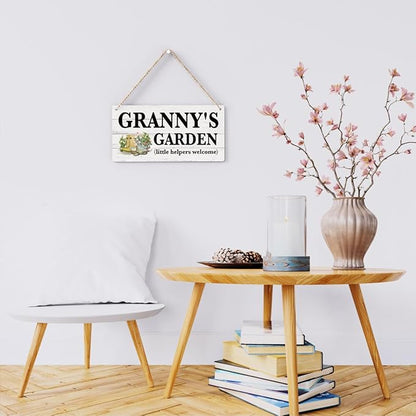 Granny Gifts Outdoor Garden Wooden Sign Decor, Indoor Garden Decoration Hanging Signs 12x6 Inches, Outdoor Porch Yard Wall Art Decor Sign, Mother's Day Gifts Birthday Gift for Mom Grandma