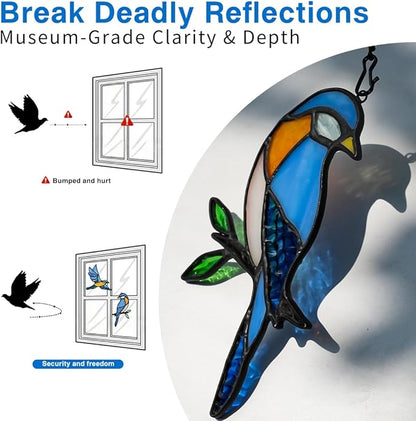 BOXCASA Blue Birds Decor Stained Glass Suncathers for Window,Stained Glass Bird Window Hanging,Birds Gifts for Bird Lovers,Birthday Gift for Women Mom Grandma