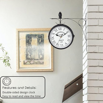 JHY DESIGN 12-Inch Double-Sided Wall Clock Waterproof Indoor Outdoor Clock Hanging Metal Clock Battery Operated Decorative for Home Corner Patio Pool Garden Decor (Black)