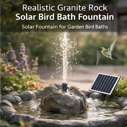 Realistic Granite Rock Solar Bird Bath Fountain - Solar Fountain for Bird Bath with Solar Panel Resin Granite Rock, Solar Powered Bird Bath Fountain for Garden Ponds (Gray)