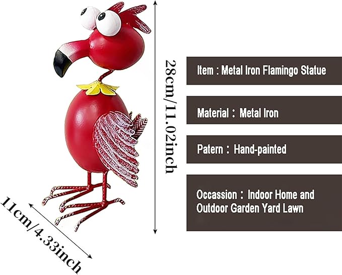 Flamingo Decor Statue Outdoor Garden Yard Metal Sculpture Home Patio Lawn Backyard Art Figurine Decorations Ornaments (B, Red)