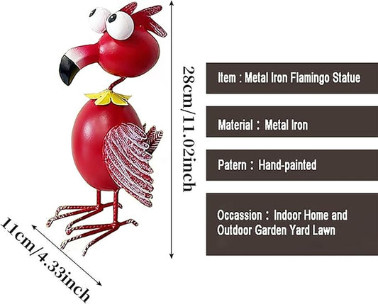 Flamingo Decor Statue Outdoor Garden Yard Metal Sculpture Home Patio Lawn Backyard Art Figurine Decorations Ornaments (B, Red)