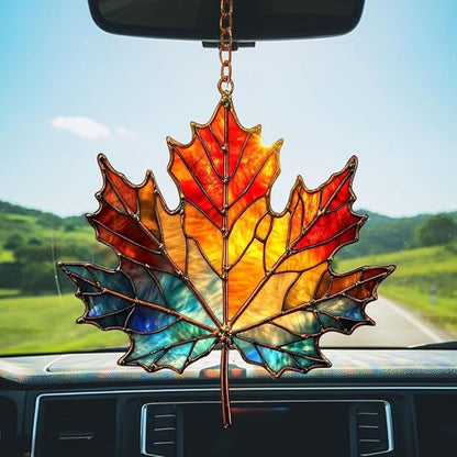 Rainbow Maple Leaf Acrylic Suncatcher Stained Glass Effect Window Car Hanging Christmas Ornament Indoor Outdoor Decor Garden Sun Catcher Panel for Maple Leaf Lover for Women Mom Grandma