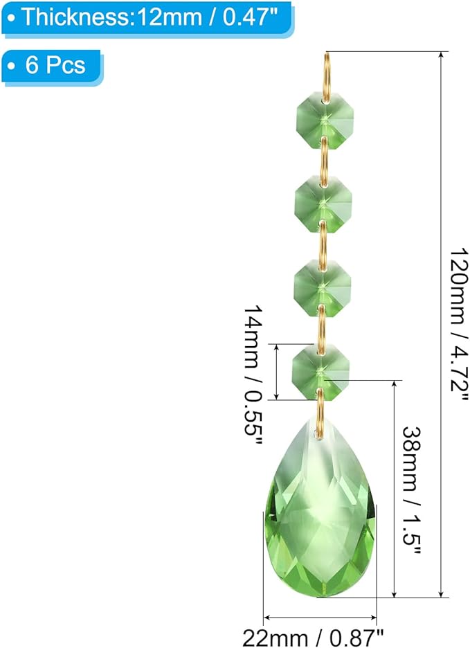 PATIKIL Teardrop Crystal Chandelier Pendants Beads, 6 Pack 120mm Length 38mm Chandelier Prisms Parts Ornaments Hanging Beads for DIY Arts Crafts Decoration, Light Green