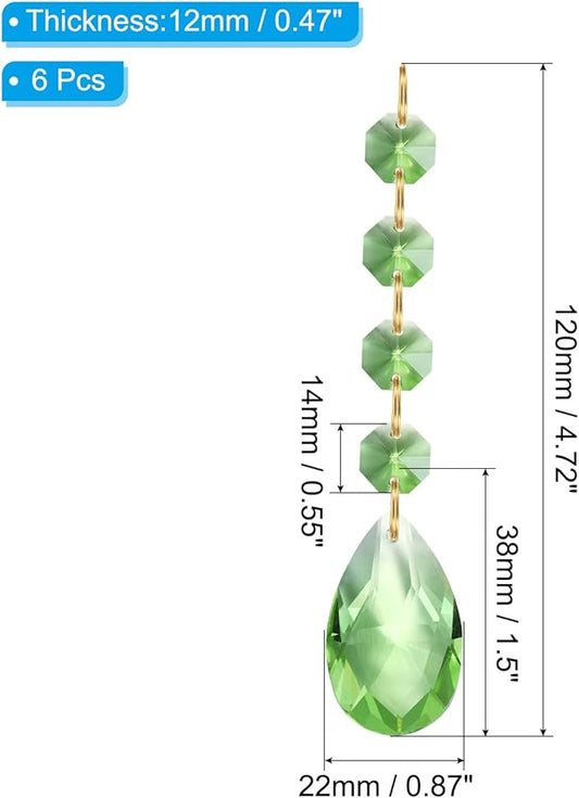 PATIKIL Teardrop Crystal Chandelier Pendants Beads, 6 Pack 120mm Length 38mm Chandelier Prisms Parts Ornaments Hanging Beads for DIY Arts Crafts Decoration, Light Green