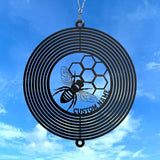 Personalized Bee Metal Wind Spinner, Custom Yard Ornament for Outdoor Spaces, Kinetic Garden Sculpture, Pollinator Lover Gift (Bee Garden Wind Spinner)