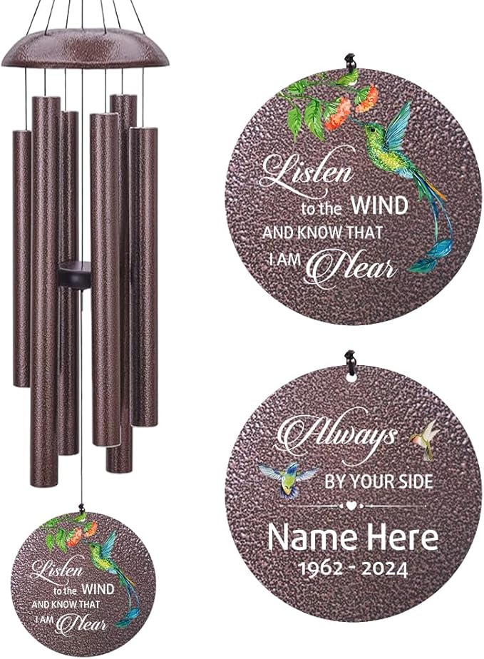 Sympathy Wind Chimes, Personalized Wind Chime for Loss of Loved Mom/Dad/Lover, Colorful Hummingbird Memorial Wind Chimes, Commemorative Sympathy Gifts (Produced in USA)