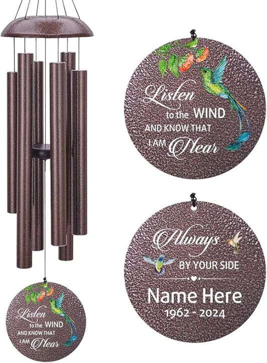 Sympathy Wind Chimes, Personalized Wind Chime for Loss of Loved Mom/Dad/Lover, Colorful Hummingbird Memorial Wind Chimes, Commemorative Sympathy Gifts (Produced in USA)