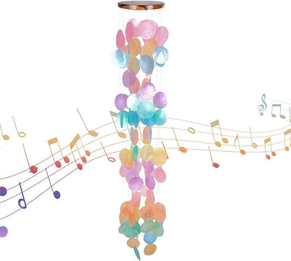 ASTARIN Capiz Shell Wind Chime for Outside 35” Seashell Wind Chimes, Handcrafted Rainbow Capiz Shells Windchime Coastal Style,Unique Outdoor Garden Decor Gift for Women Mother’s Day