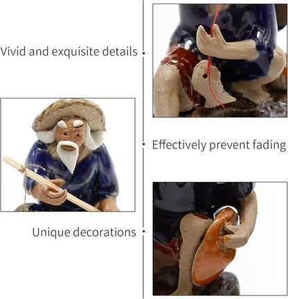 3 PCS Fisherman Statue Fishing Ornament Bonsai Accessory Tree Pot Chinese Clay Man Ceramic Garden Decoration Fish Tank Bonsai Garden Decoration
