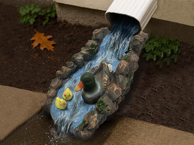 Mallard Duck Splash Block Gutter Downspout Extensions Outdoor Statue Garden Decoration, 13.4" L x 6.3" W Larger Gutter Downspout Decorative Garden Statues Rain Concrete Pond Accessory, Gift for Mom