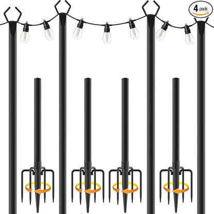 AILBTON 10Ft String Light Poles 4 Pack,Light Poles for Outside Lights,Outdoor with Fence Brackets Hanging Lights,Metal Stand Deck Patio Backyard